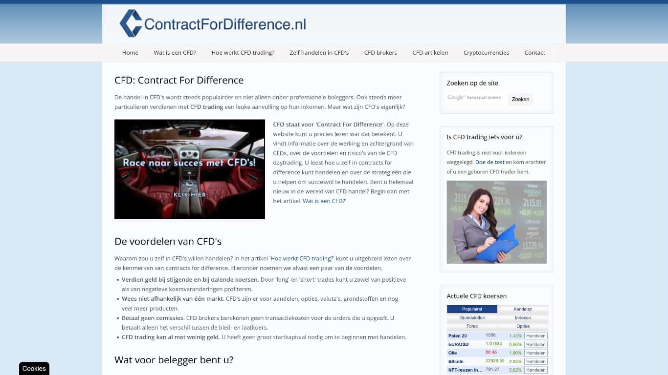 ContractForDifference.nl affiliate marketing website on trading CFD's (Contracts For Difference)